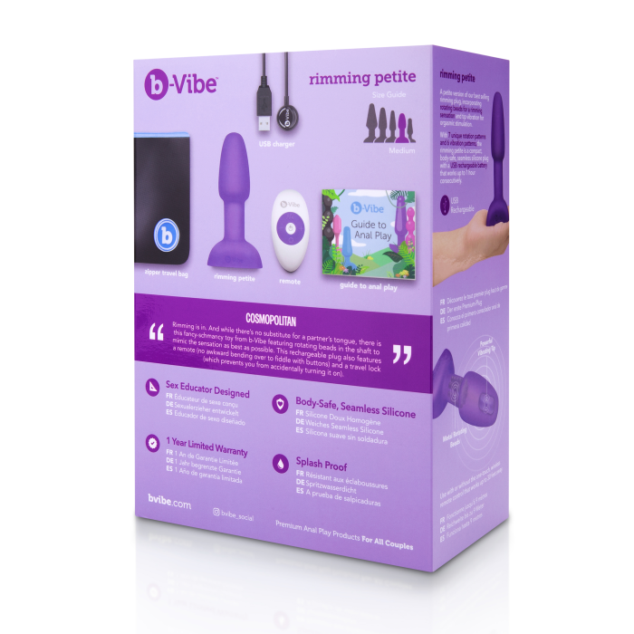 Анальна пробка з риммінг ефектом та пультом B-VIBE RIMMING PETITE, фіолетова