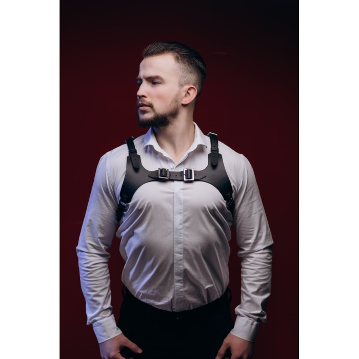 Портупея чоловіча One Size Р20 на груди, натуральна шкіра, чорна