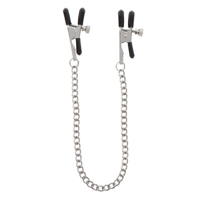 Затискачі на соски TABOOM Nipple Play Adjustable Clamps With Chain зі сріблястим ланцюжком