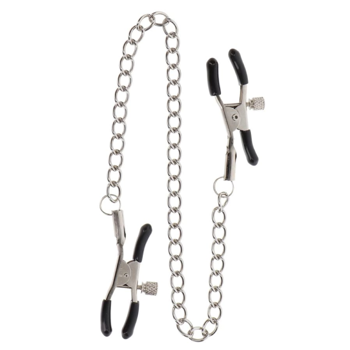 Затискачі на соски TABOOM Nipple Play Adjustable Clamps With Chain зі сріблястим ланцюжком
