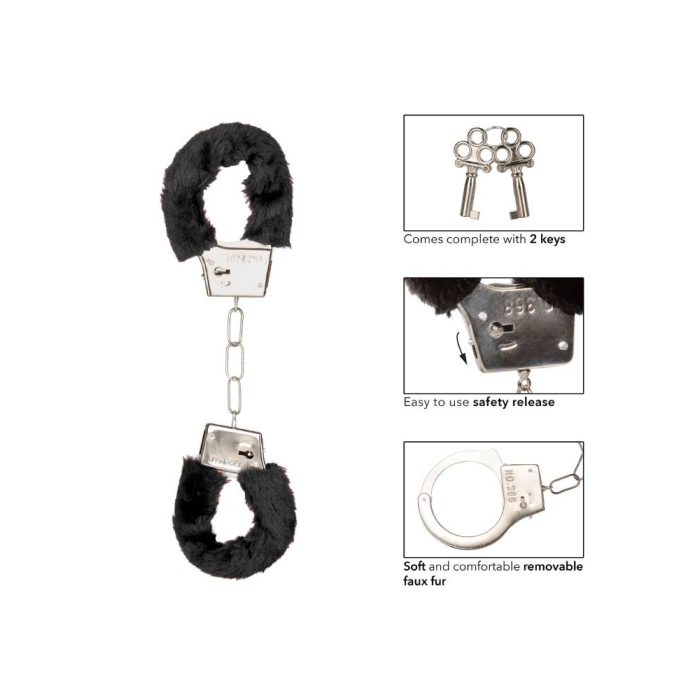 Наручники з хутром CalExotics, з ланцюгом, чорні