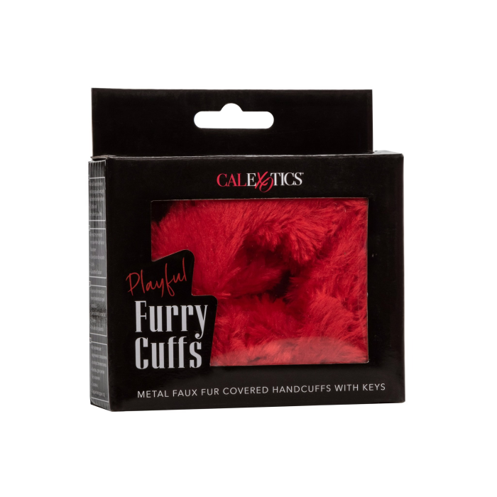 Наручники з хутром CalExotics з ланцюгом, червоні