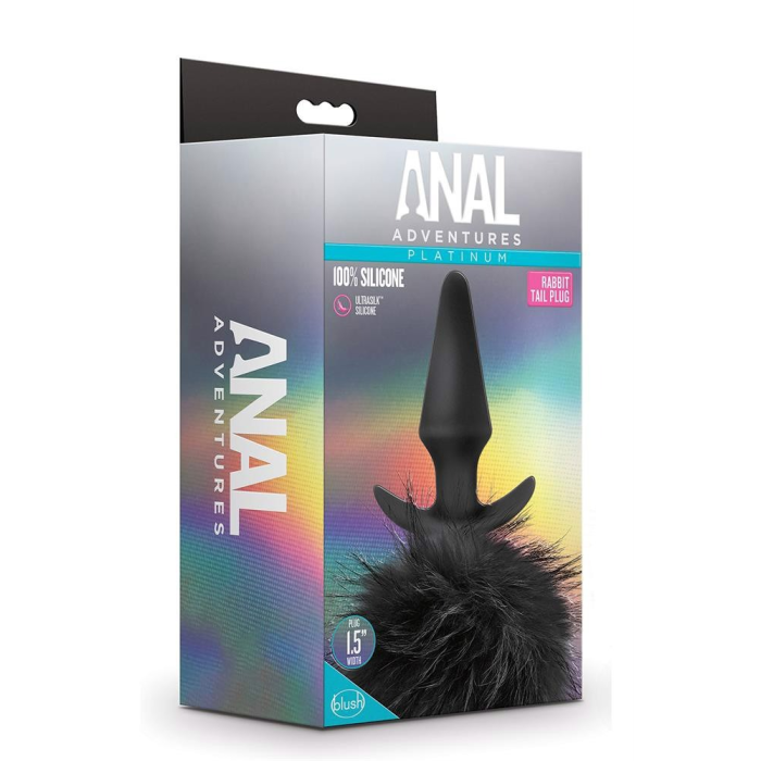 Анальний затор, заячий хвостик, чорний ANAL ADVENTURES PLATINUM RABBIT TAIL PLUG