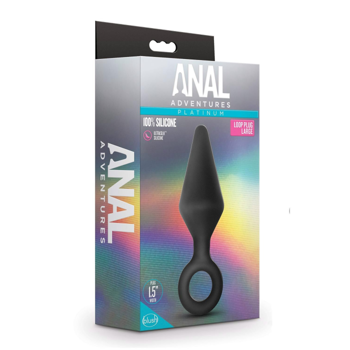 Анальна пробка з кільцем-стопером L Anal Adventures Blush, силіконова, чорна, 13.3 х 3.8 см