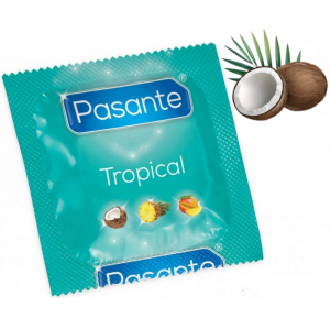 Презервативи оральні зі смаком кокосу Рasante Tropical кольорові, з латексу (ціна за 6 шт)