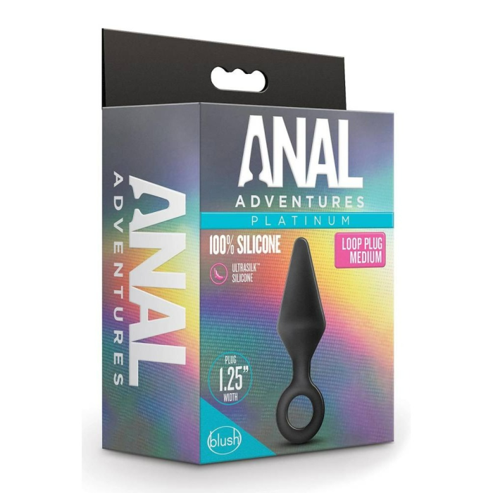 Анальний плаг із кільцем-стопером Blush Anal Adventures Platinum Silicone чорний, 11.4 х 3.1 см