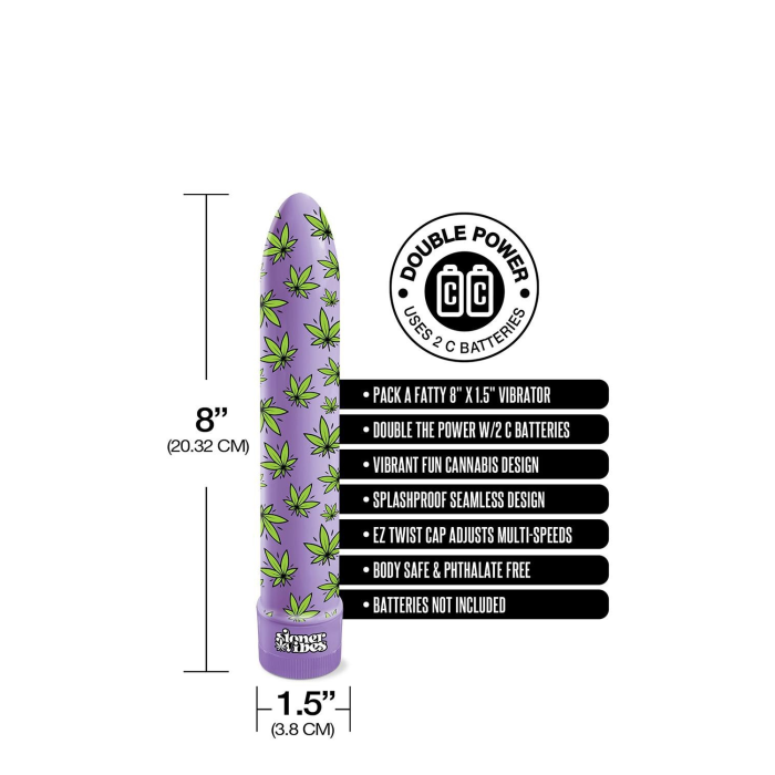 Вібратор нереалістичний із принтом Stoner Vibes Global Novelties, фіолетовий, 20.3 х 3.8 см