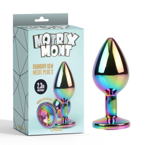 Анальна пробка із кристалом Chisa Matrix Mont Rainbow Gem, металева, різнокольорова, 7 х 2.7 см