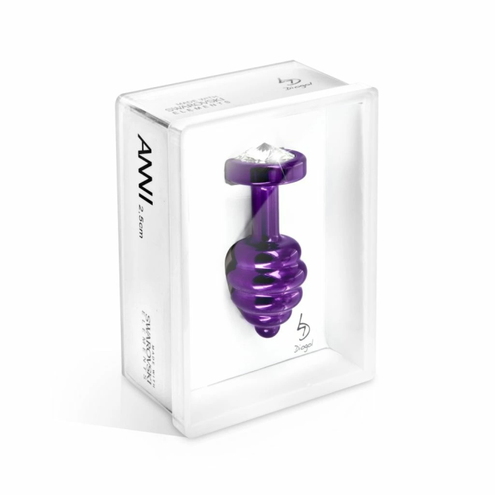 Анальна пробка з каменем Diogol Ano Butt Plug Geribbeld Paars 35 mm