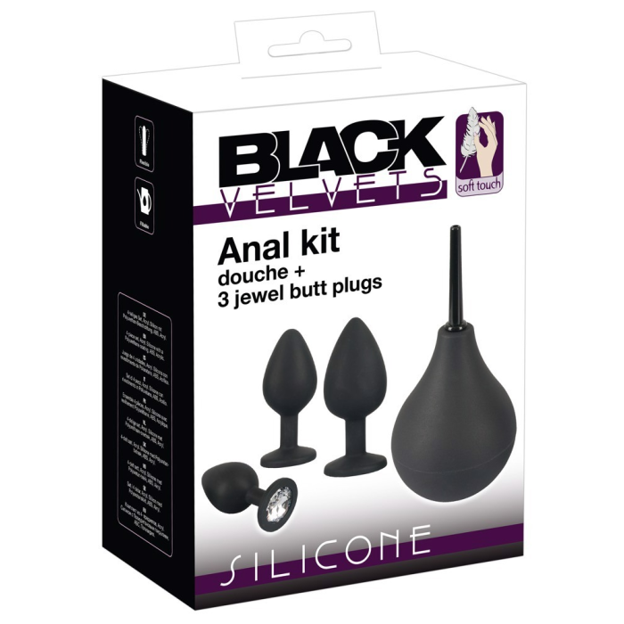 Набір Black Velvet анальні пробки та анальний душ, 4 предмети, чорного кольору