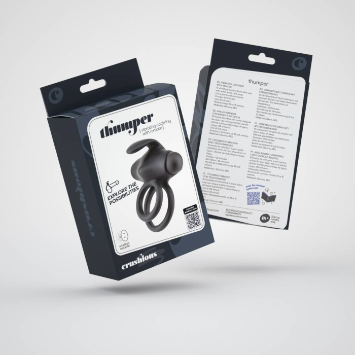Вібро-ерекційне кільце з дистанційним пультом Crushious Thumper чорне, 8.5 см