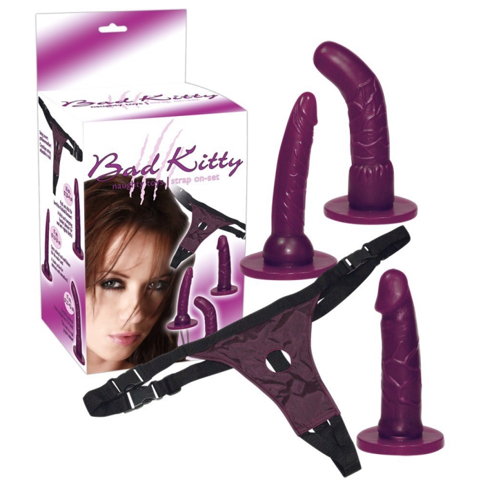 Жіночий страпон з трьома насадками Bad Kitty Naughty toys, фіолетовий