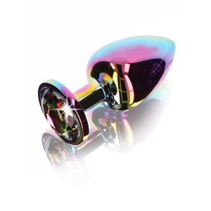 Анальна пробка металева Toy Joy Twilight Booty Jewel з кристалом, райдужний, Large