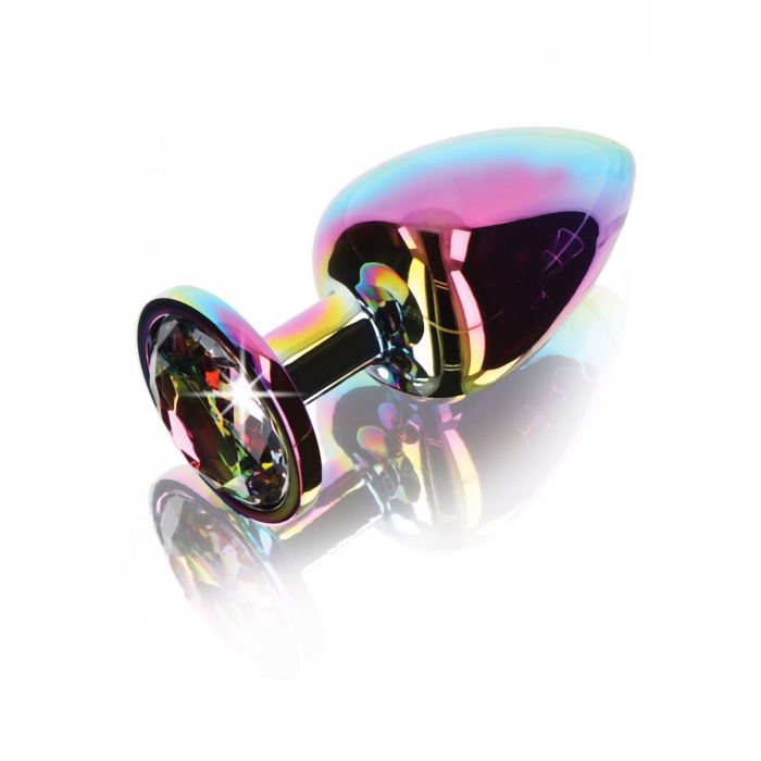 Анальна пробка металева Toy Joy Twilight Booty Jewel з кристалом, райдужний, Large