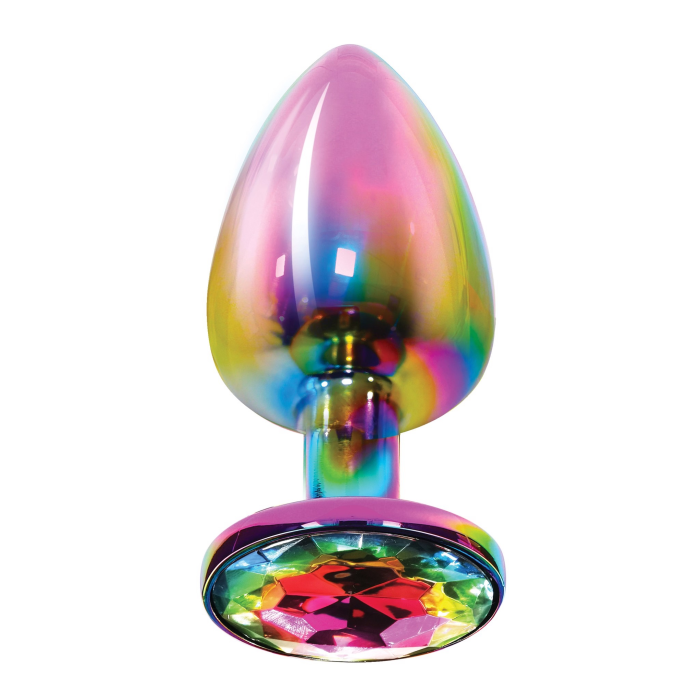 Анальна пробка металева Toy Joy Twilight Booty Jewel з кристалом, райдужний, Large