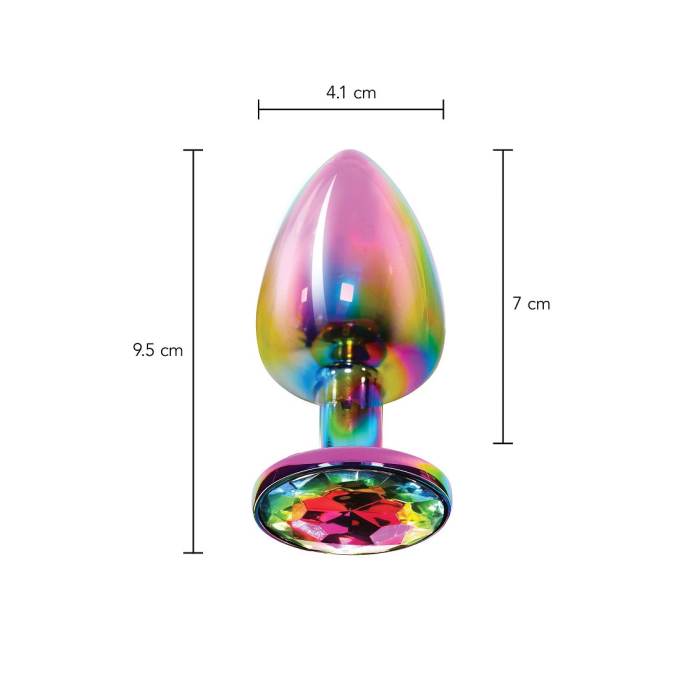 Анальна пробка металева Toy Joy Twilight Booty Jewel з кристалом, райдужний, Large