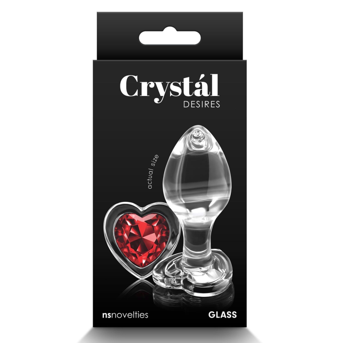 Анальна пробка прозора NS Novelties Crystal Hear скляна з червоним серцем, M