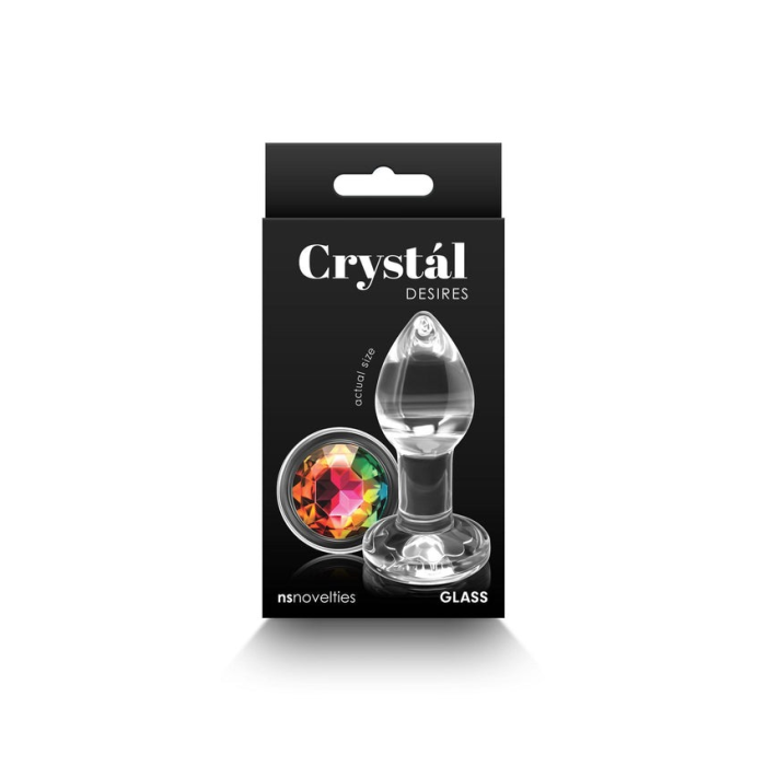 Анальна скляна пробка з кристалом NS Novelties Crystal Desires Rainbow Gem прозорий, Mini