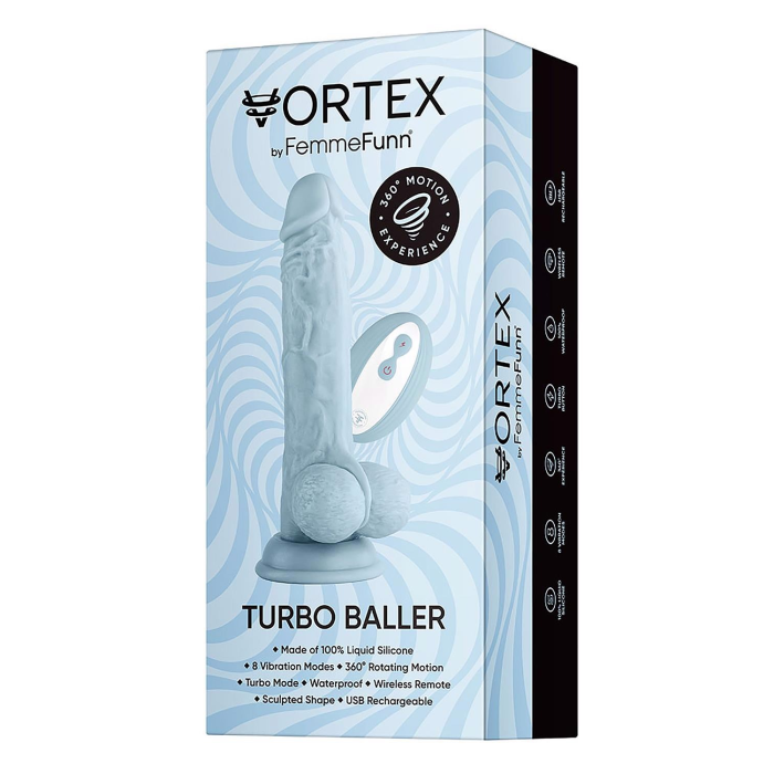 Вібратор реалістичний із яєчками на присосці Femme Funn Turbo Baller, блакитний