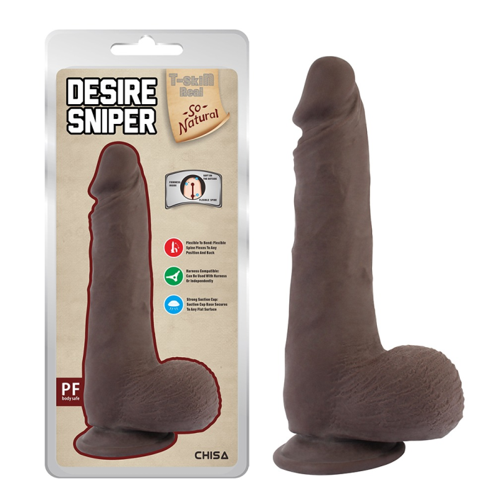 Фалоімітатор з мошонкою на присосці Chisa T-skin ReaL Desire Sniper, коричневий