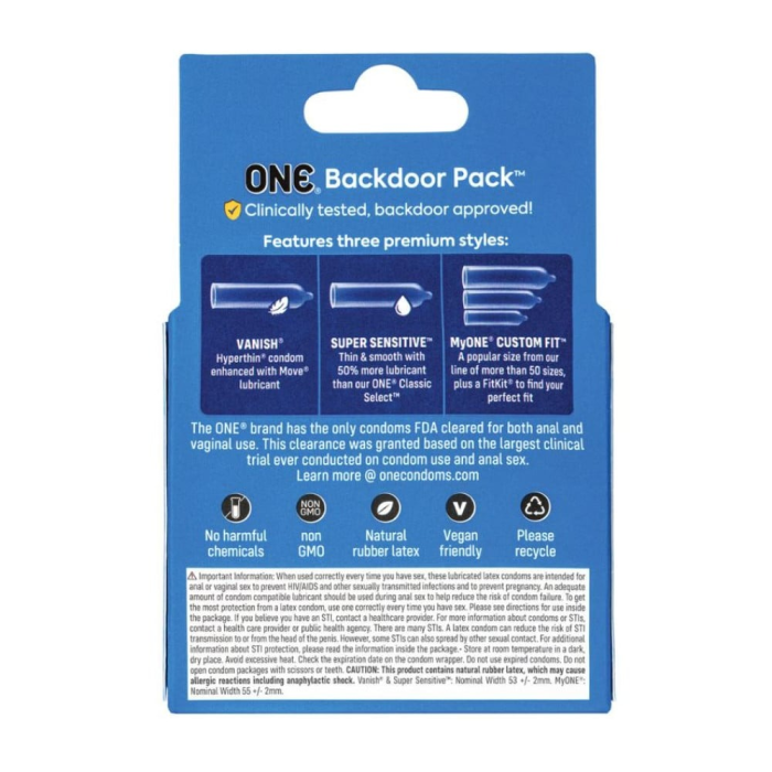 Презервативи універсальні ONE Backdoor Pack для вагінального та анального сексу (ціна за упаковку, 3 шт.)