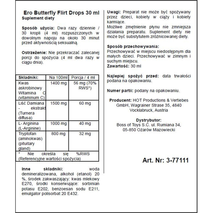 Збуджуючі краплі для двох ERO Butterfly Flirt Drops, 30 мл