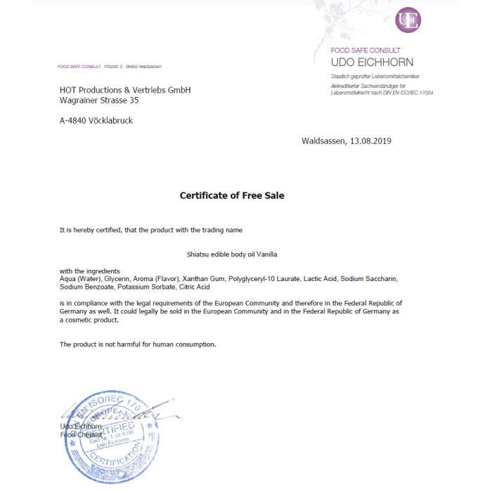 Їстівне масло для тіла SHIATSU ваніль, 75 мл