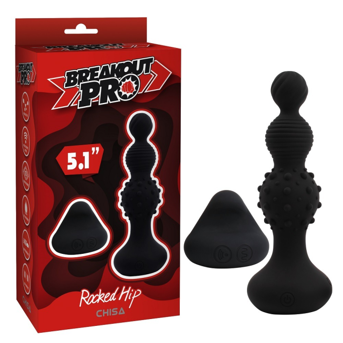 Анальна пробка з вібрацією у вигляді ялинки Chisa Breakout Pro Rocked Hip з різним рельєфом на ярусах, чорна
