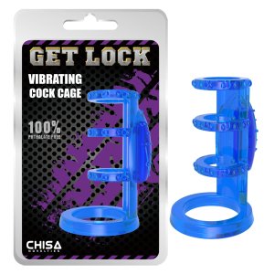Насадка з вібрацією Chisa Get Lock Vibrating Cock Cage та ерекційними кільцями, синя