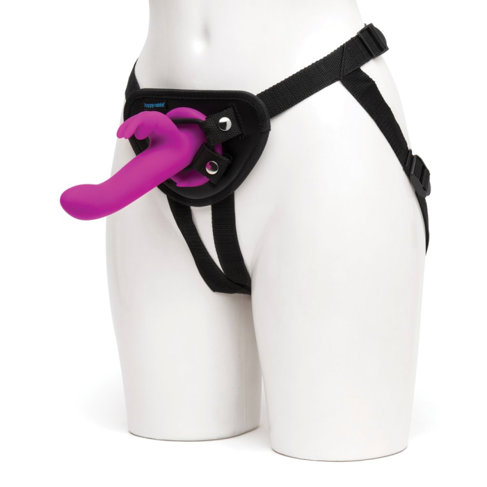 Страпон-кролик з вібрацією та трусиками Happy Rabbit Rechargeable Vibrating Strap-On Harness Set