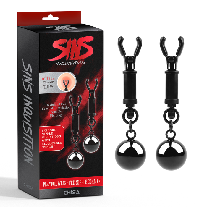 Затискачі для сосків Chisa Sins Inquisition Playful Weighted Nipple Clamps з грузиками, чорні
