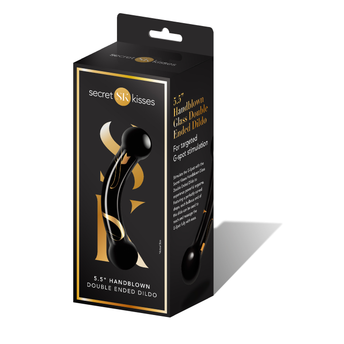 Скляний двосторонній фалоімітатор Secret Kisses Handblown, чорний