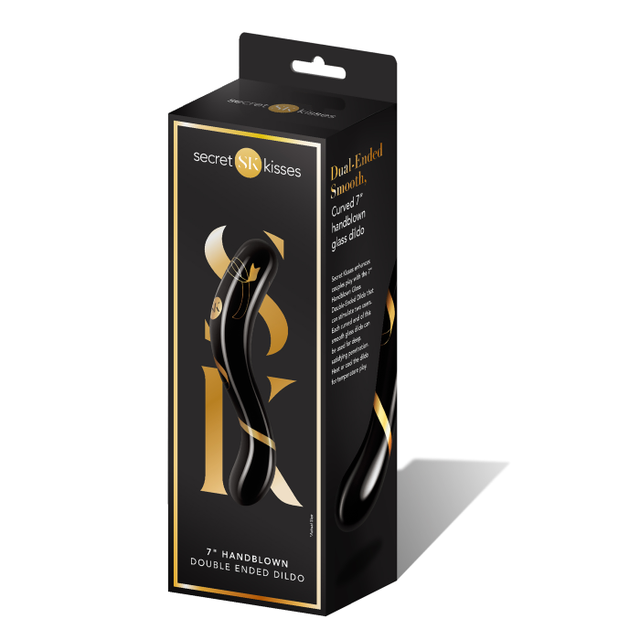Скляний фалоімітатор двосторонній Secret Kisses Handblown, чорний