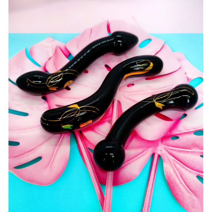 Скляний фалоімітатор двосторонній Secret Kisses Handblown, чорний