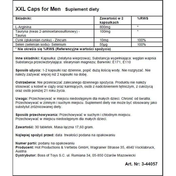 Капсули для потенції HOT XXL Caps for man 30 шт.