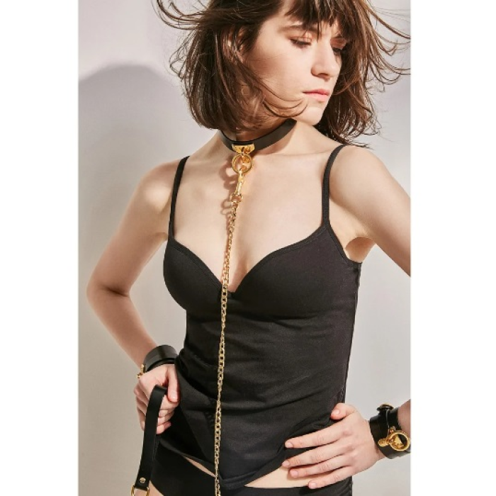 Повідець, італійська шкіра, з металевим ланцюгом, Leather Cosplay Leash UPKO