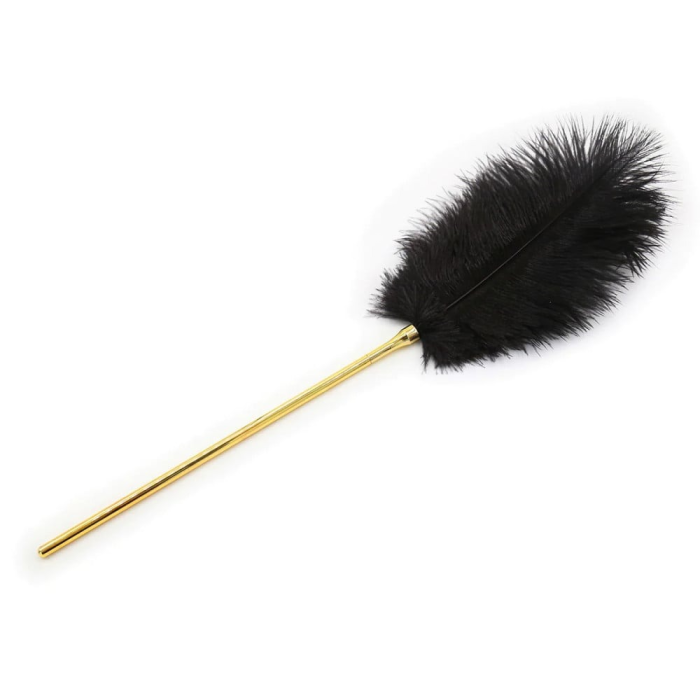 Тіклер DS Fetish із чорним пером на золотистій ручці, 20 см