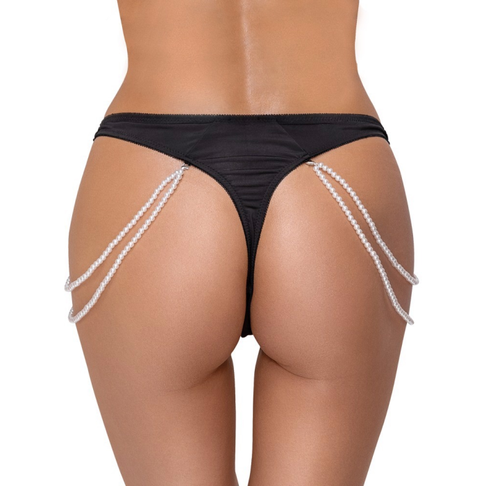 Стринги Cottelli Collection з перлинними ланцюжками з боків, чорні, S/M