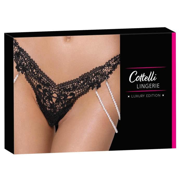 Стринги Cottelli Collection з перлинними ланцюжками з боків, чорні, S/M