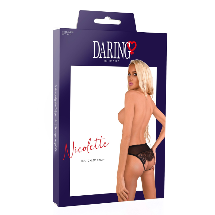 Кружевные трусики с открытой интимной зоной Nicolette Daring Intimates, черные, S/M
