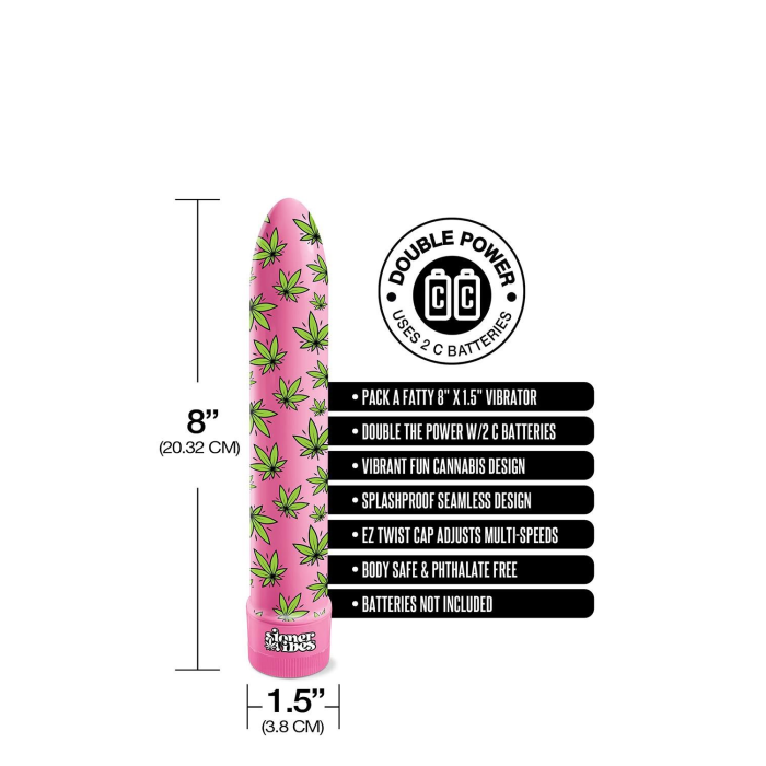 Вібратор нереалістичний із принтом Stoner Vibes Global Novelties, рожевий, 20.3 х 3.8 см