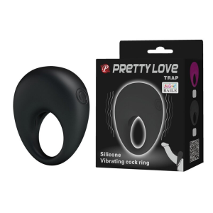 Ерекційне кільце з вібрацією Pretty Love Trap зі знімною віброкулею, чорне, 5.5 х 2.2 см