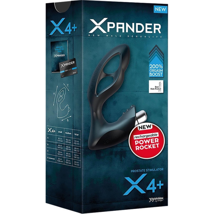 Масажер простати розмір М, XPANDER X4+ rechargeable PowerRocket, чорний, 10.5 см