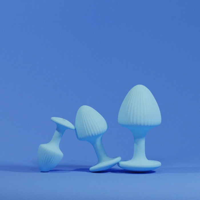 Набір анальних пробок з рельєфом UPKO The Mushroom силіконові, блакитні, 3 шт.