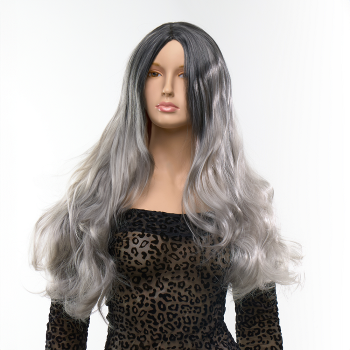 Перука довга хвиляста Fetish Hair балаяж сріблястий, 65 см