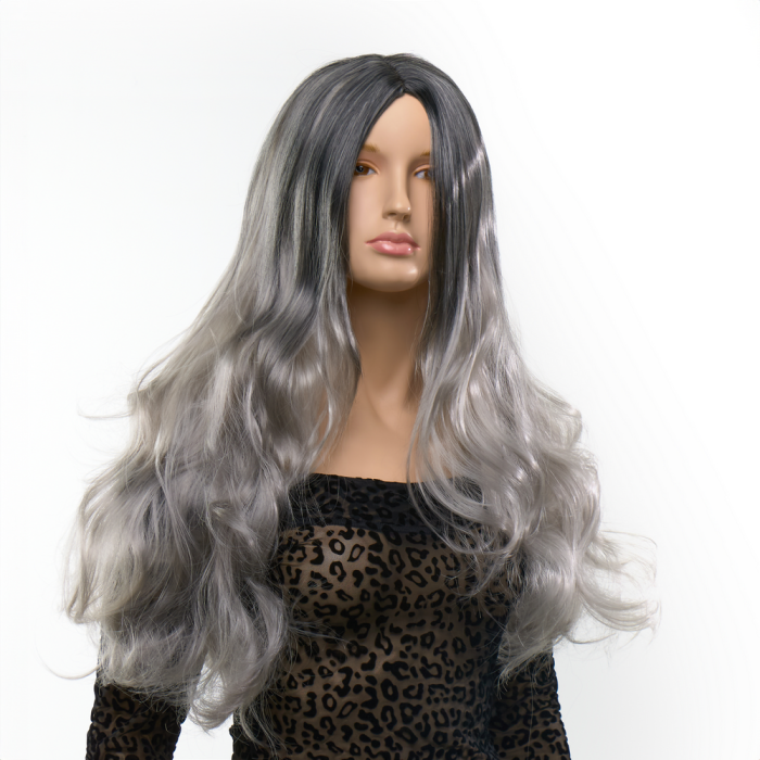 Перука довга хвиляста Fetish Hair балаяж сріблястий, 65 см