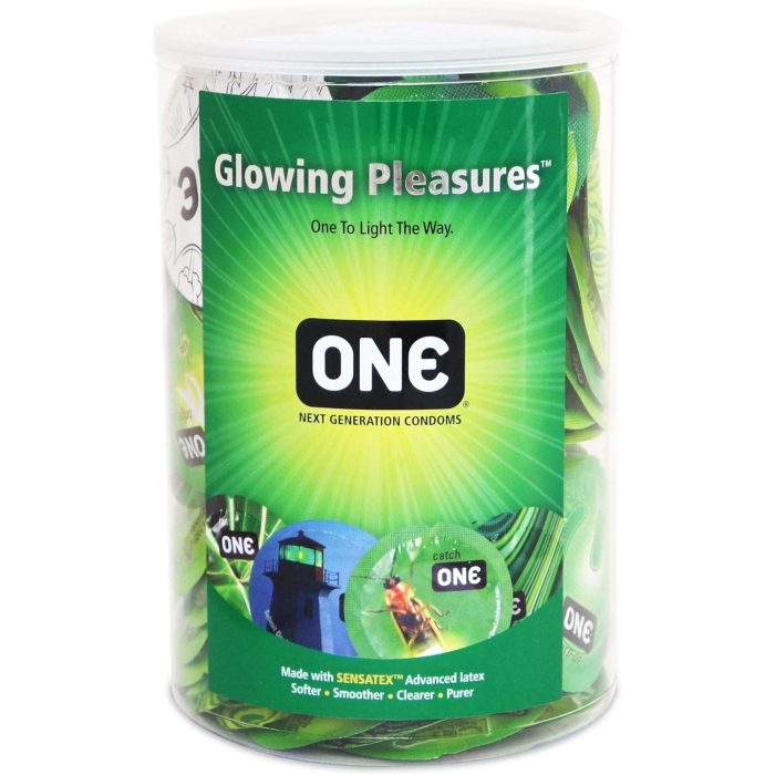 Набір флуоренцетних презервативів ONE Glowing Pleasures світяться у темряві (ціна за упаковку, 100 шт)