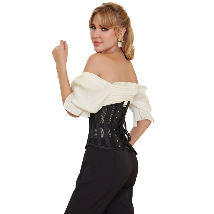 Корсет із сітки Star Night Steel Bones Grid Corsets з гачками і шнурівкою, чорний, M (без коробки)