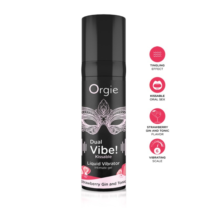 Рідкий вібратор Orgie DUAL VIBE! коктейль Джин-тонік полуниця, 15 мл