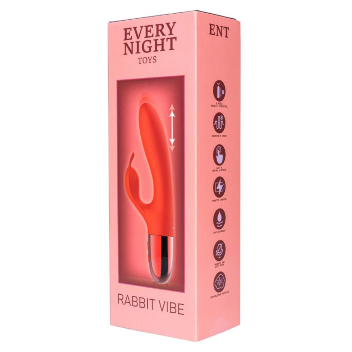 Вібратор кролик Every Night Toys з відростком для стимуляції клітора, червоний